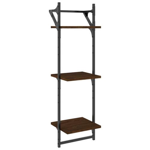 Væghylder 2 stk. med stænger og 3 hylder 30x25x100 cm brunt eg
