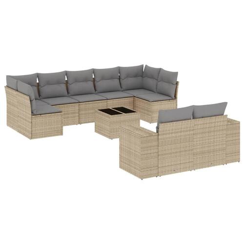 Sofasæt til haven 10 dele med hynder polyrattan beige