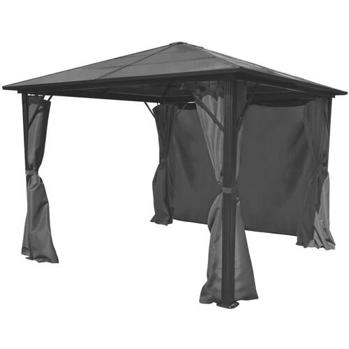 Pavillon med gardin aluminium 300 x 300 cm antracitgrå