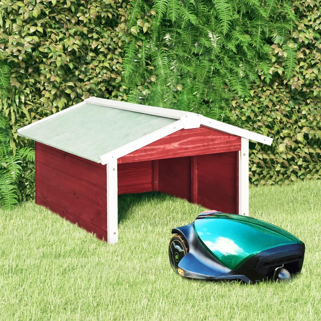 Skur til robotplæneklipper 78x74x54 cm fyrretræ rød og hvid