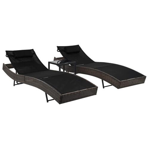 Liggestole 2 stk. med bord polyrattan og textilene brun