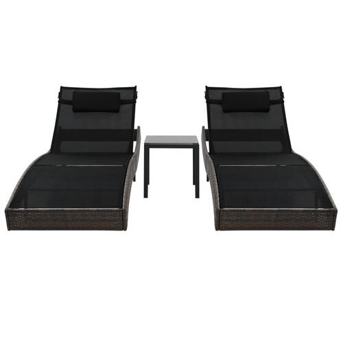 Liggestole 2 stk. med bord polyrattan og textilene brun