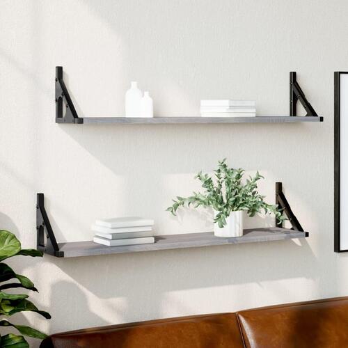 Væghylder 2 stk. 80x15x15,5 cm konstrueret træ grå sonoma-eg