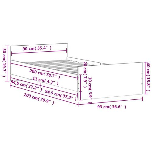 Sengeramme 90x200 cm konstrueret træ grå sonoma-eg