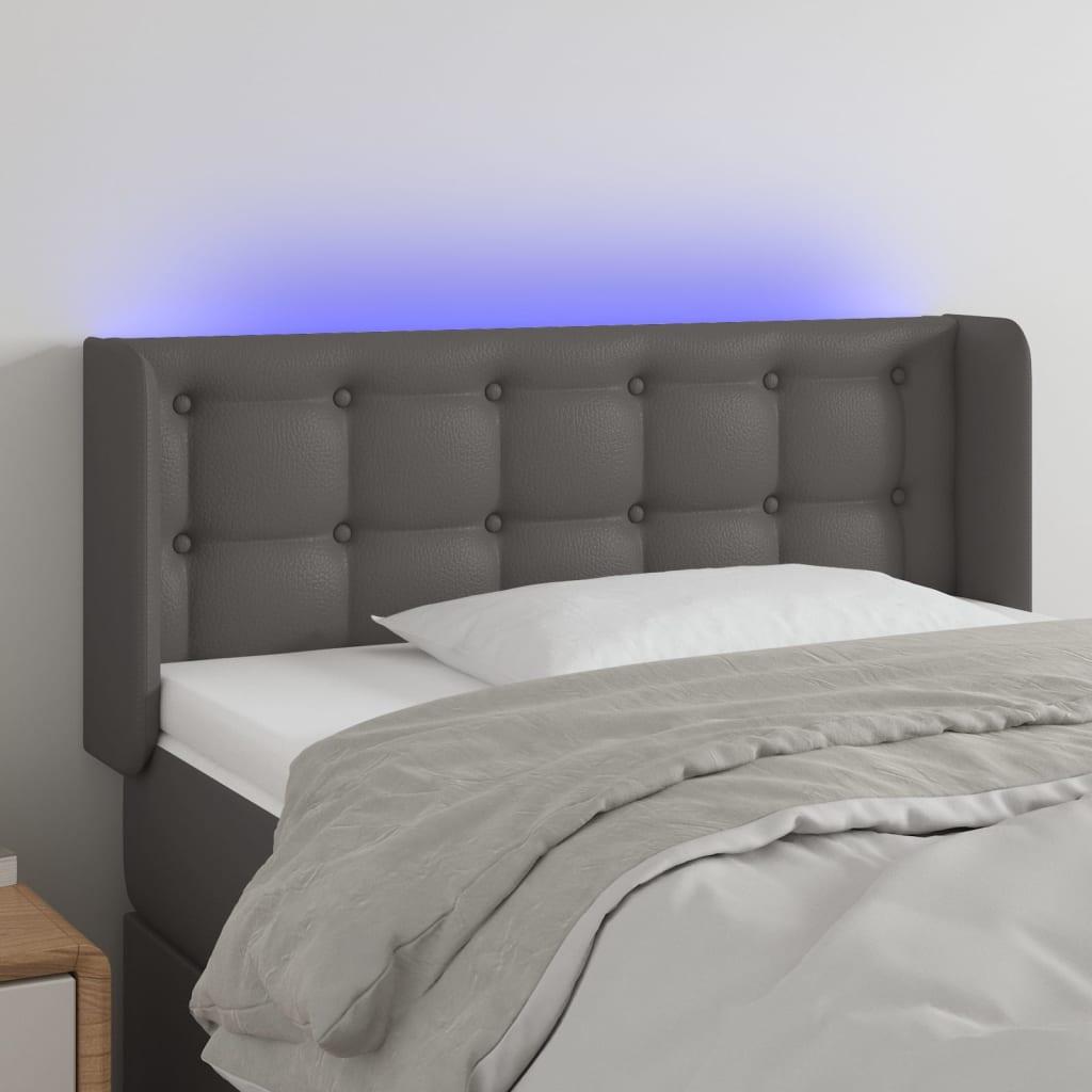Sengegavl med LED-lys 93x16x78/88 cm kunstlæder grå billede