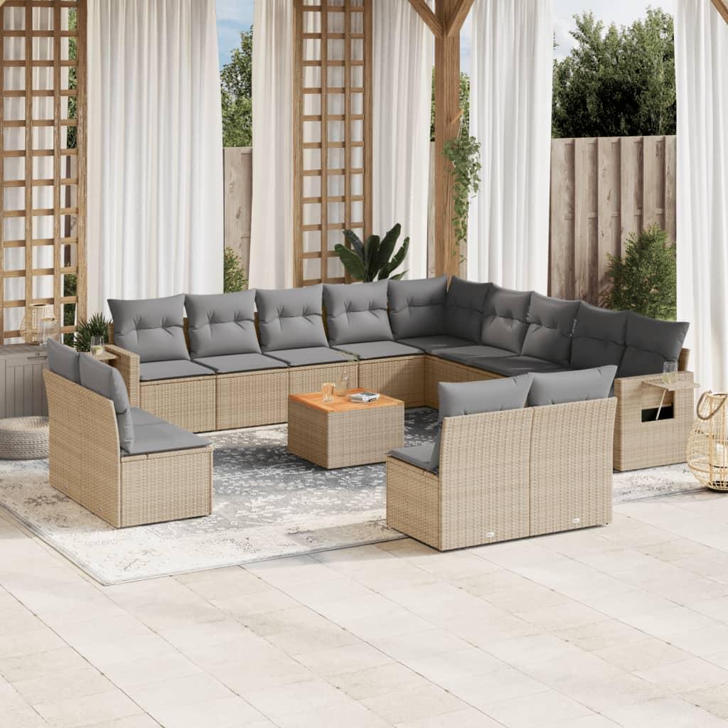 Sofasæt til haven i polyrattan - 14 dele med hynder, beige