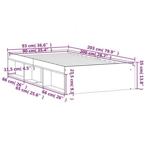 Sengeramme 90x200 cm - røget egetræsfarve med opbevaring