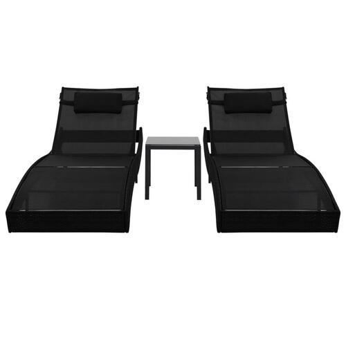 Liggestole 2 stk. med bord polyrattan og textilene sort