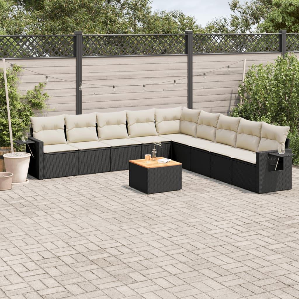 Sofasæt til haven 10 dele med hynder i polyrattan sort