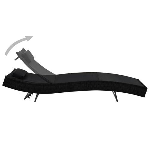 Liggestole 2 stk. med bord polyrattan og textilene sort