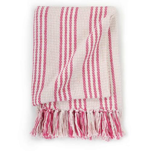 Plaid bomuld stribet 220 x 250 cm lyserød og hvid