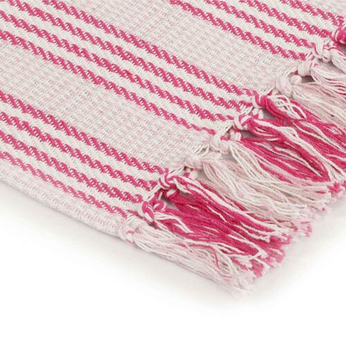 Plaid bomuld stribet 220 x 250 cm lyserød og hvid