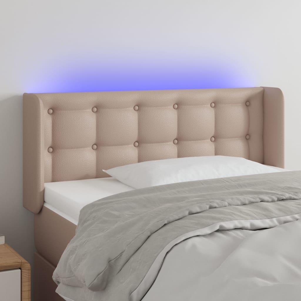 Sengegavl med LED-lys 93x16x78/88cm kunstlæder cappuccinofarvet