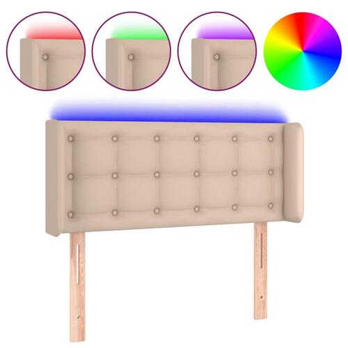 Sengegavl med LED-lys 93x16x78/88cm kunstlæder cappuccinofarvet