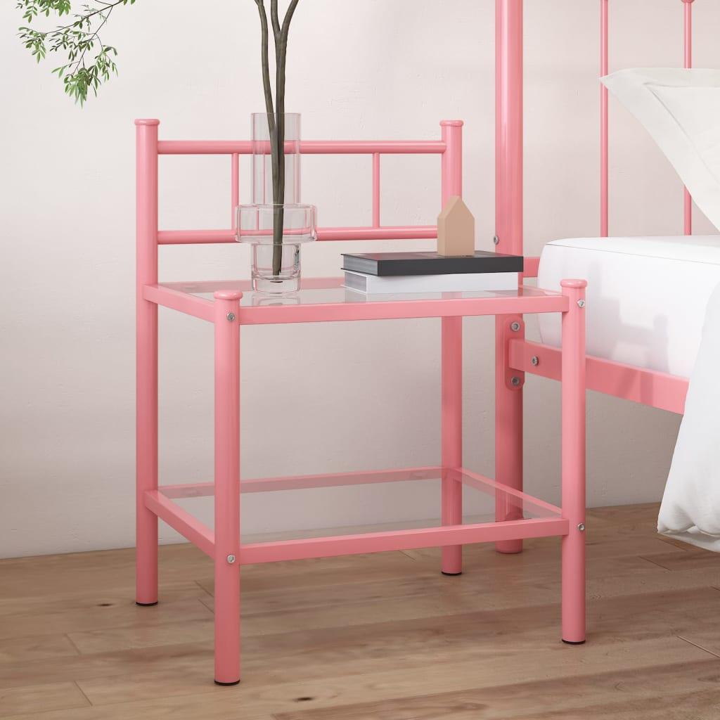 Sengeskab 45x34,5x60,5 cm metal og glas pink og transparent