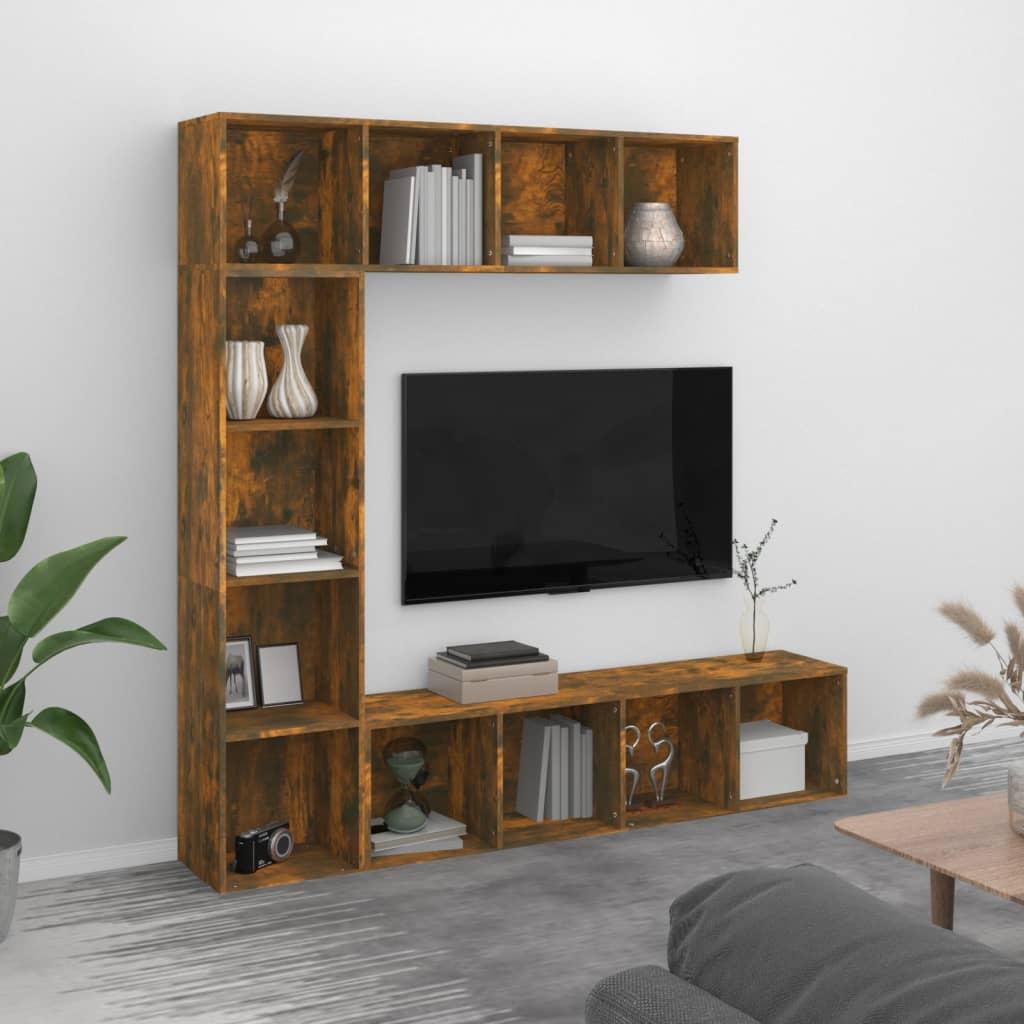 Bogreol/tv-skabe 3 dele 180x30x180 cm røget egetræsfarve