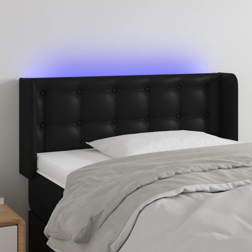 Sengegavl med LED-lys 103x16x78/88 cm kunstlæder sort billede