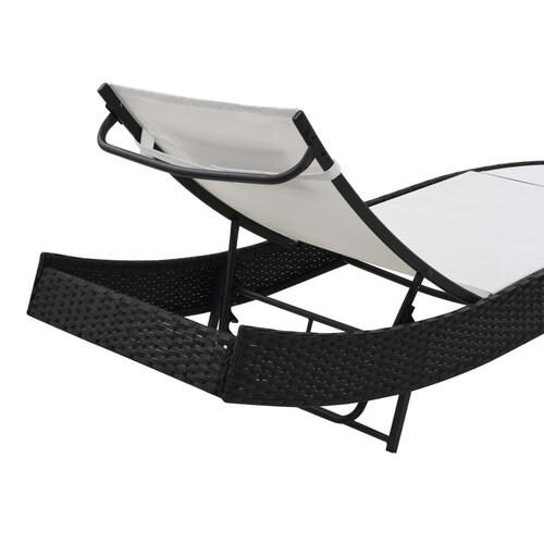 Liggestole 2 stk. med bord polyrattan og textilene sort