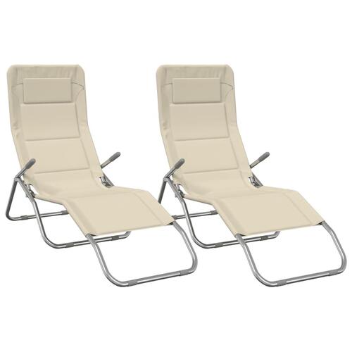 Foldbare liggestole 2 stk. textilene + pulverlakeret stål creme