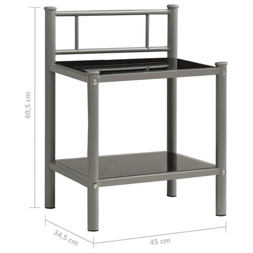 Sengeskabe 2 stk. metal og glas grå og sort