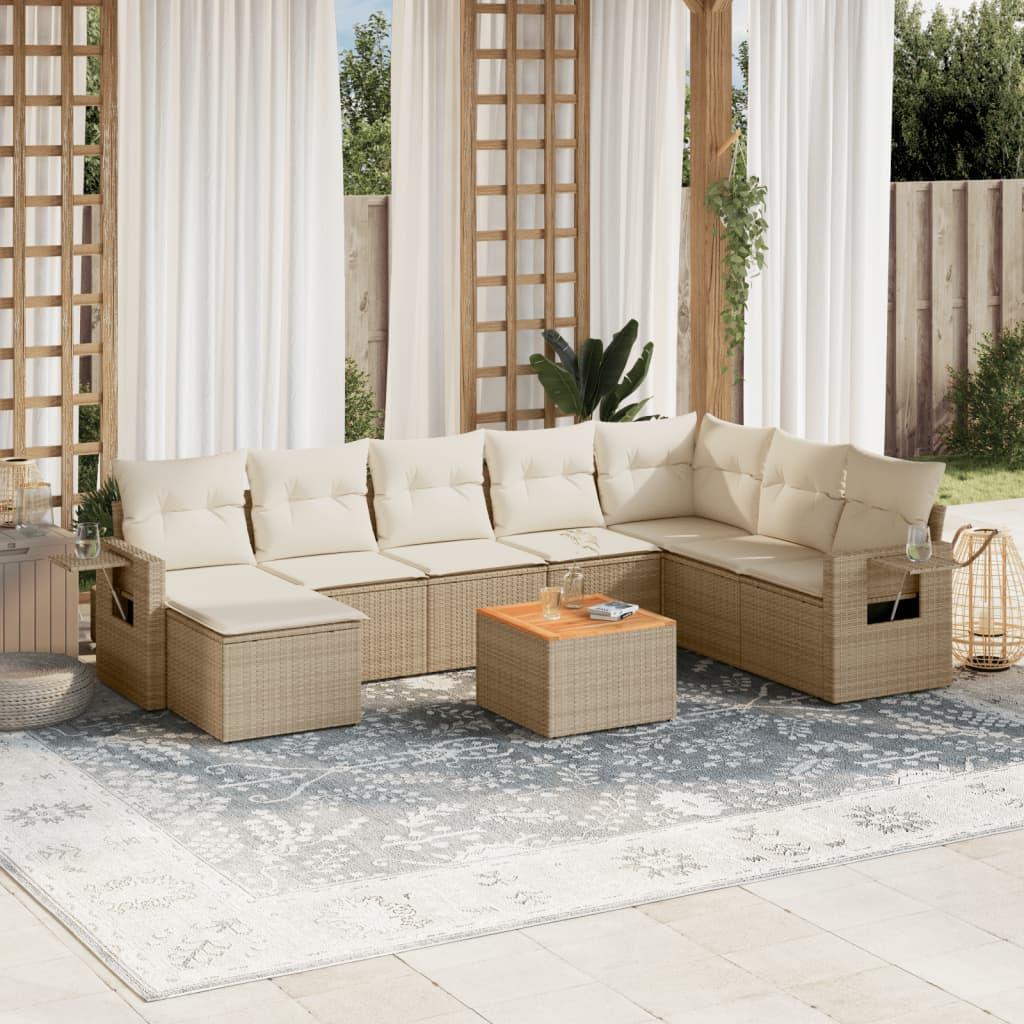 Sofasæt til haven 9 dele med hynder polyrattan beige billede