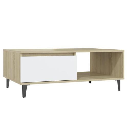 Sofabord 90x60x35 cm konstrueret træ hvid og sonoma-eg
