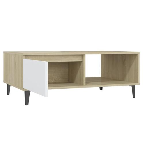 Sofabord 90x60x35 cm konstrueret træ hvid og sonoma-eg
