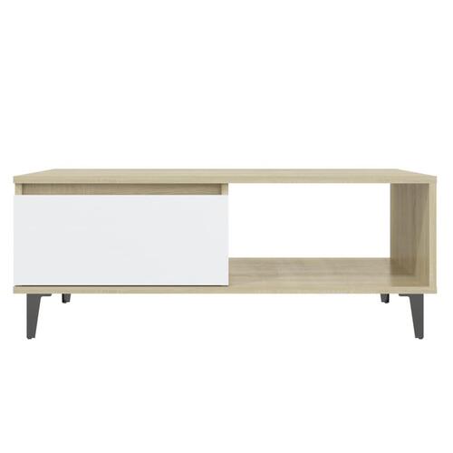 Sofabord 90x60x35 cm konstrueret træ hvid og sonoma-eg