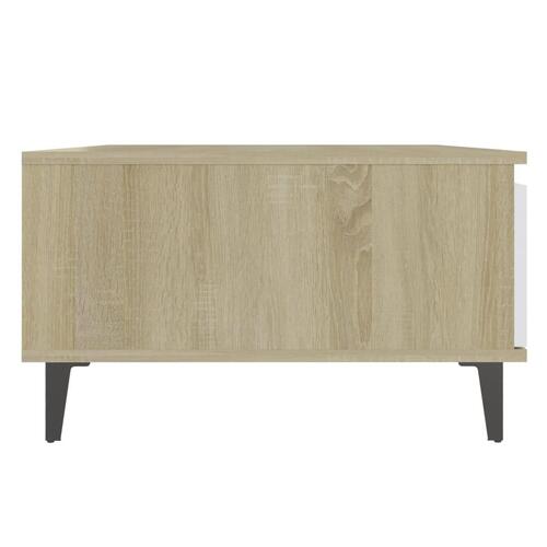 Sofabord 90x60x35 cm konstrueret træ hvid og sonoma-eg