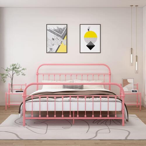 Sengeskabe 2 stk. metal og glas pink og transparent