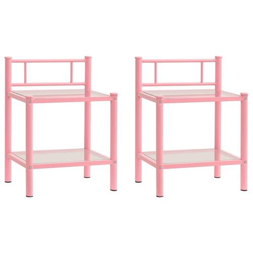 Sengeskabe 2 stk. metal og glas pink og transparent