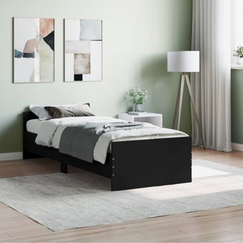 Sengeramme 75x190 cm i konstrueret træ med lameller - sort