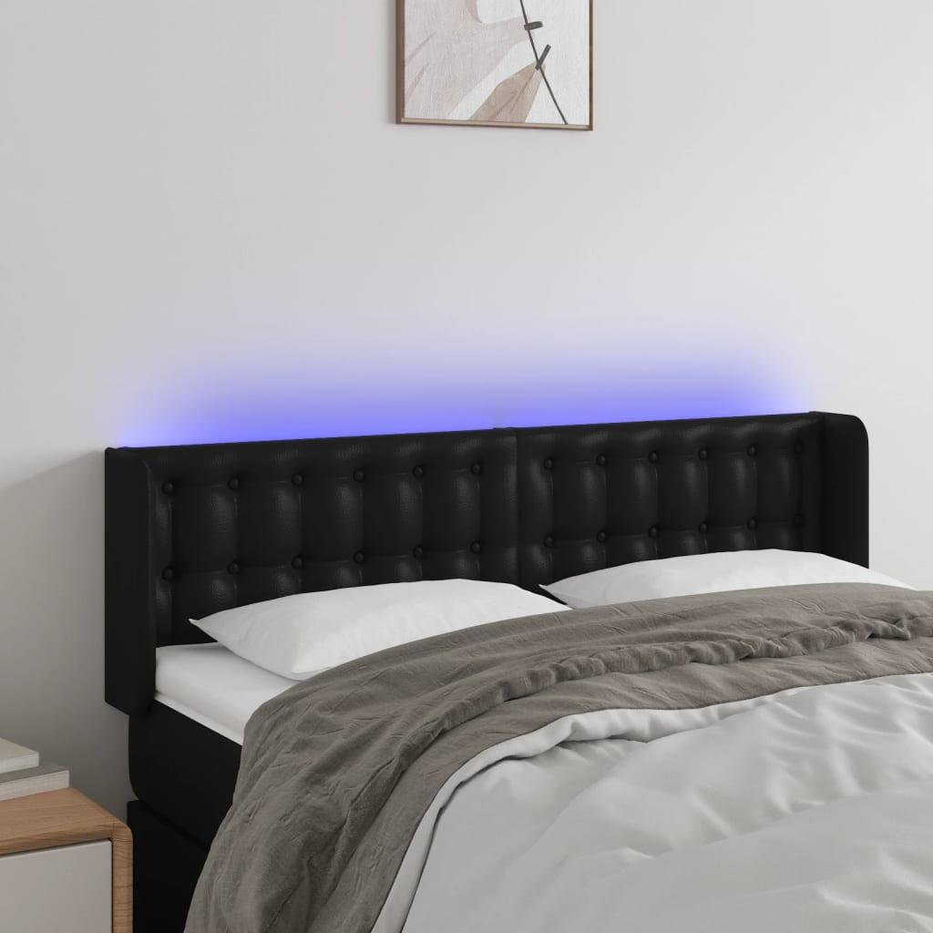 Sengegavl med LED-lys 147x16x78/88 cm kunstlæder sort billede