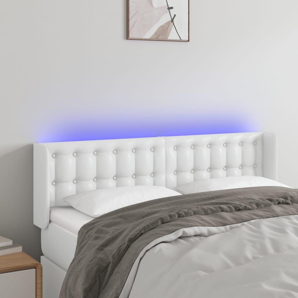Sengegavl med LED-lys 147x16x78/88 cm kunstlæder hvid billede