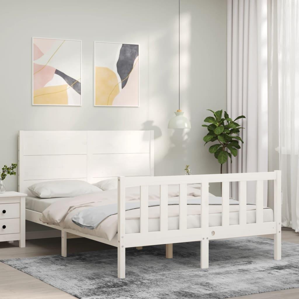Sengeramme uden madras 140x190 cm massivt fyrretræ hvid