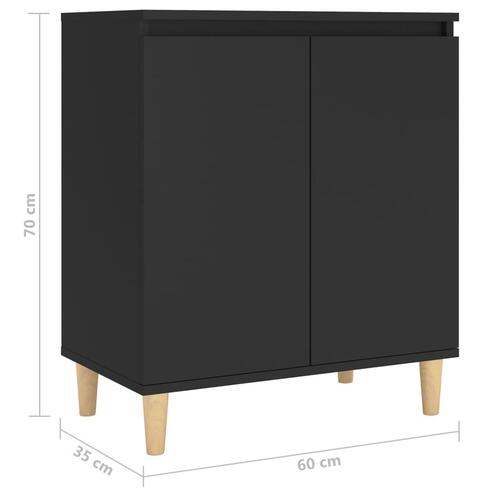 Skænk med massive træben 60x35x70 cm konstrueret træ sort