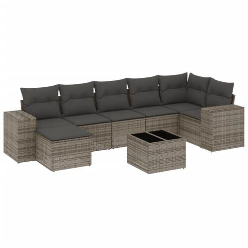 Sofasæt til haven 8 dele med hynder polyrattan grå