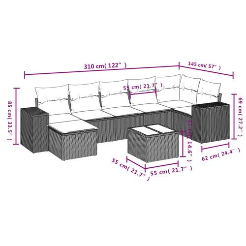 Sofasæt til haven 8 dele med hynder polyrattan grå