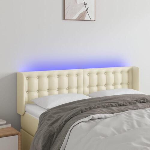 Sengegavl med LED-lys 147x16x78/88 cm kunstlæder cremefarvet