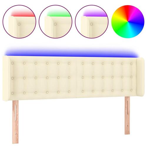 Sengegavl med LED-lys 147x16x78/88 cm kunstlæder cremefarvet