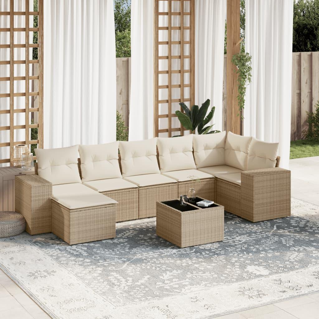 Sofasæt til haven 8 dele med hynder polyrattan beige
