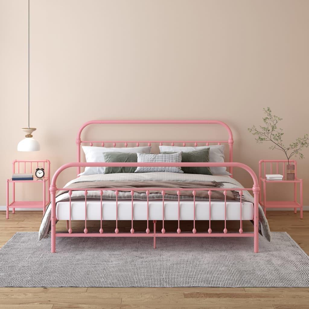 Sengeskabe 2 stk. metal og glas pink og transparent