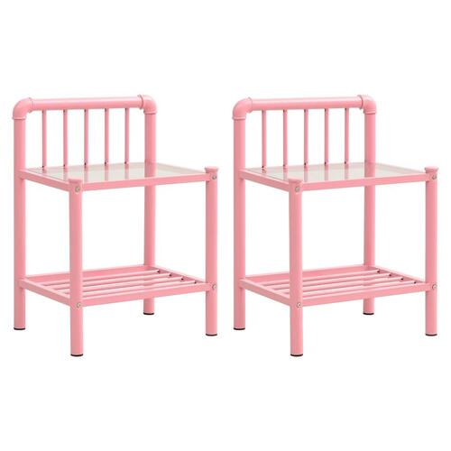 Sengeskabe 2 stk. metal og glas pink og transparent
