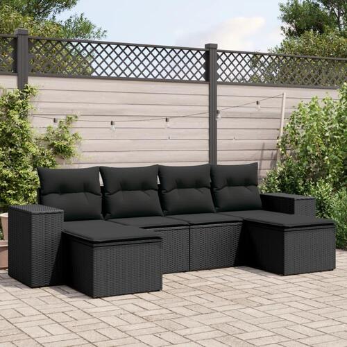 Sofasæt til haven 6 dele med hynder polyrattan sort