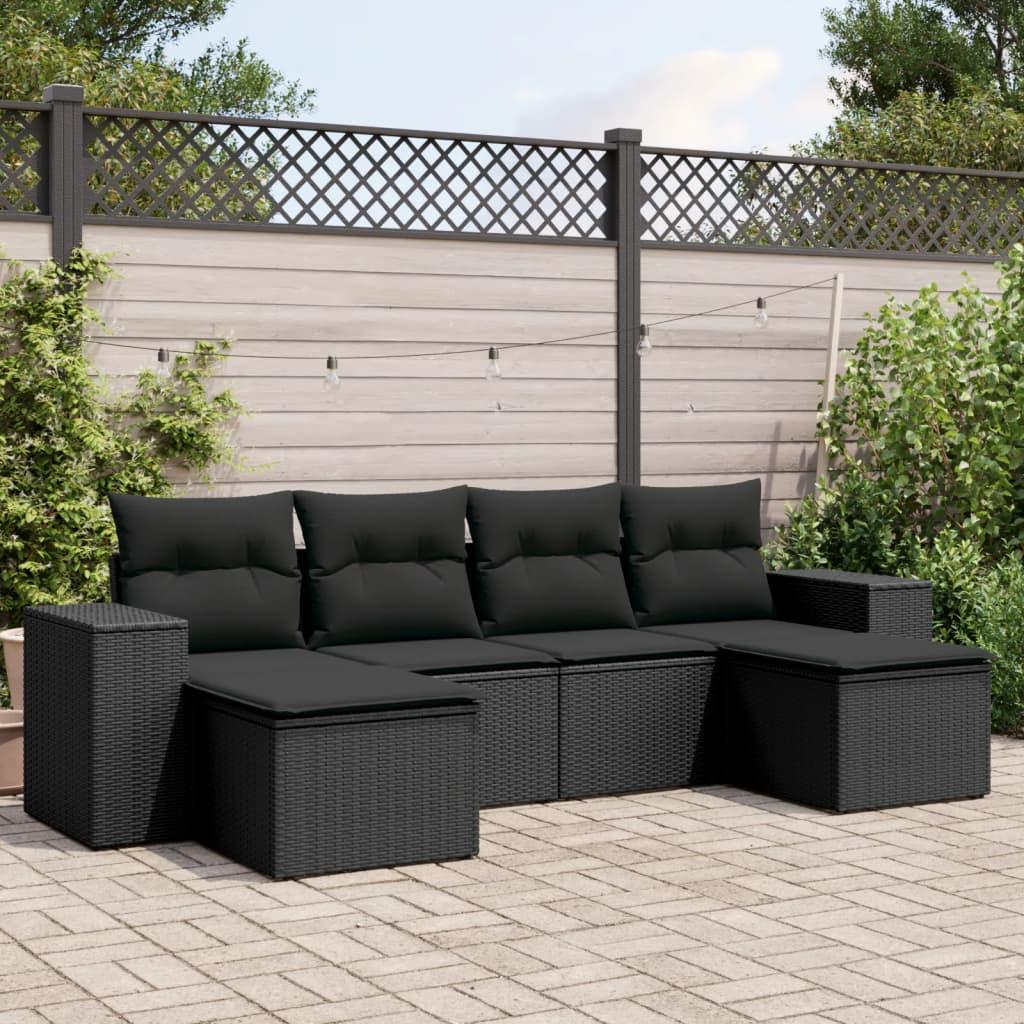 Sofasæt til haven 6 dele med hynder polyrattan sort