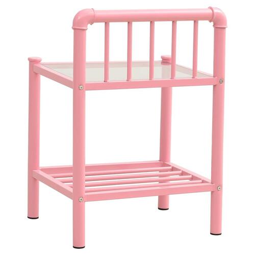 Sengeskabe 2 stk. metal og glas pink og transparent