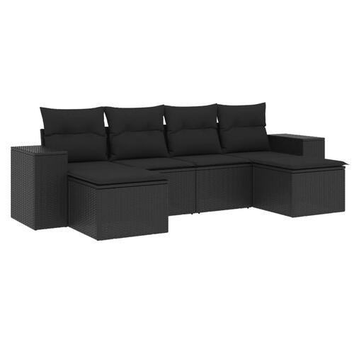 Sofasæt til haven 6 dele med hynder polyrattan sort