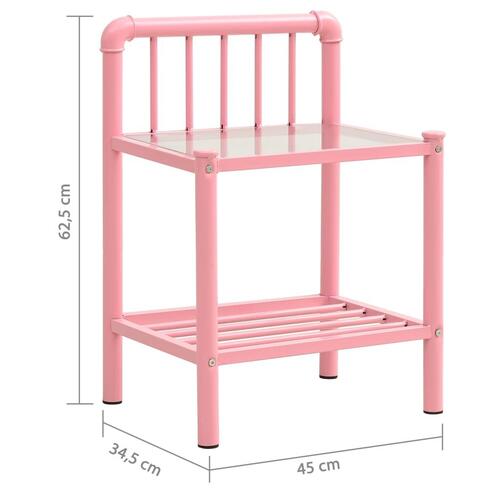 Sengeskabe 2 stk. metal og glas pink og transparent