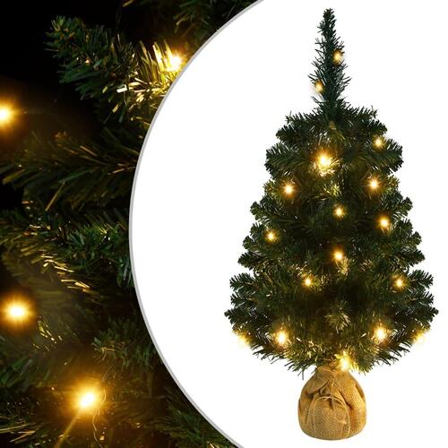 Kunstigt juletræ med lys og juletræsfod 90 cm PVC grøn