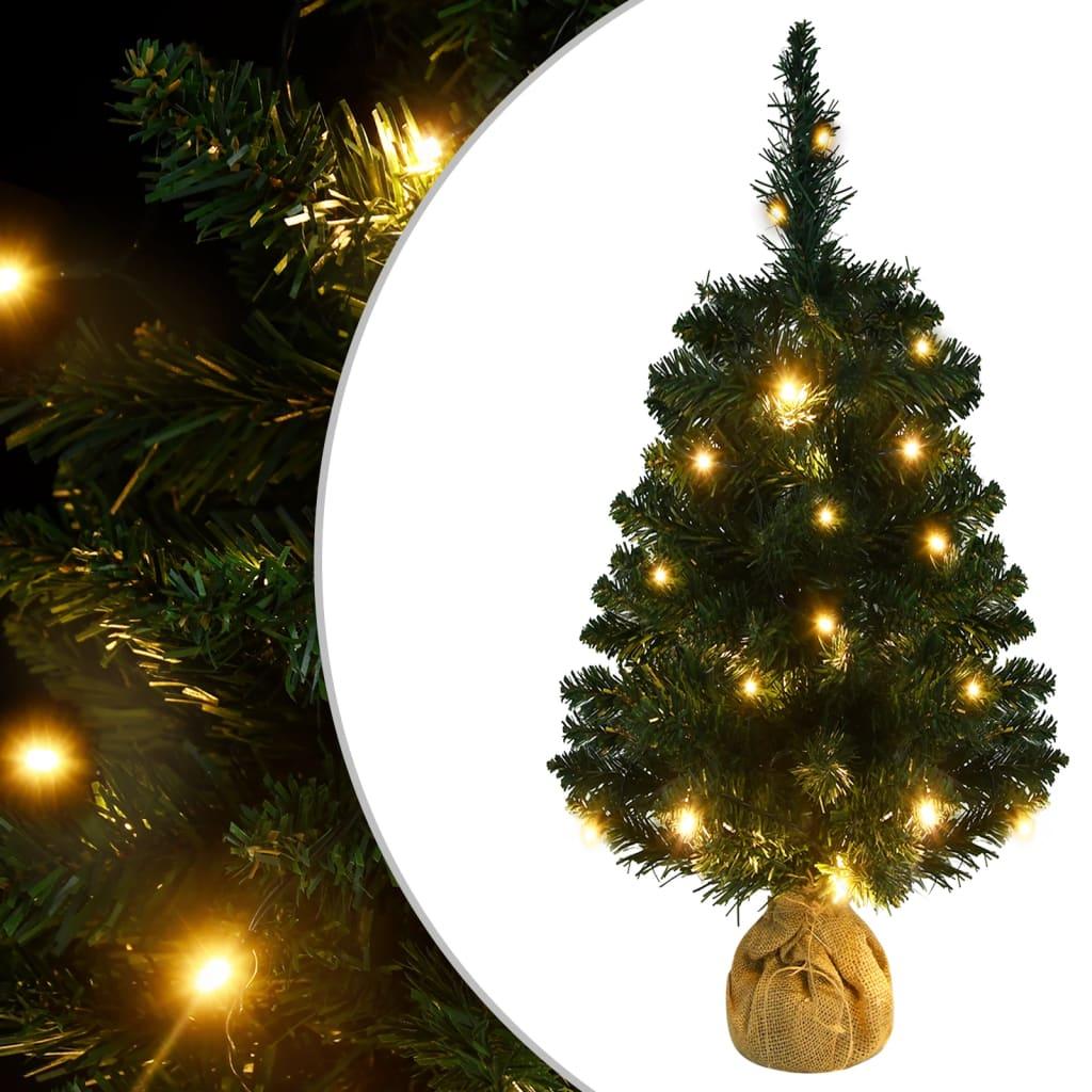Kunstigt juletræ med lys og juletræsfod 90 cm PVC grøn